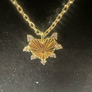 Gold Heart Pendant with crystals Necklace. 18 inch chain